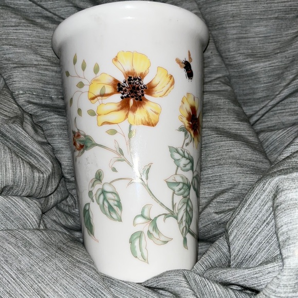 LENOX BUTTERFLY MEADOW FLORAL THERMAL TRAVEL PORCELAIN MUG TUMBLER monogram J - Picture 3 of 5